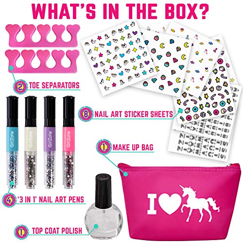 GirlZone Regalos para Niñas, Pintauñas Niñas Unicornio - Diseña Tus Uñas - Set Maquillaje Niña: Decora Tus Uñas - Set Manicura Niñas 6 7 8 9 10 11 12 años - Manicura Juguete