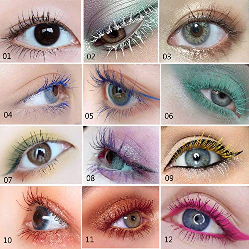 GL-Turelifes Máscara de 12 colores Máscara de fibra colorida Máscara encantadora de larga duración, pestañas gruesas y largas Maquillaje de ojos a prueba de agua y manchas (# 08 violeta)