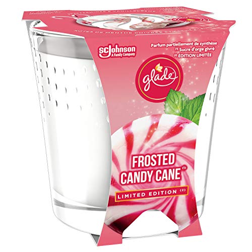 Glade (Brise) Vela aromática en vaso de cristal Frosted Candy Cane (menta, azúcar, crema de vainilla), hasta 30 horas de combustión, 6 unidades