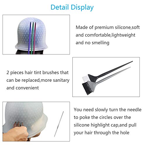 Gorro Mecha Silicona CHIFOOM - Tapones para Teñir el Cabello con Highlight Caps para Colorear, con 2 Cepillos de Pelo para Barbería, Modelado de Permanente para ordenar