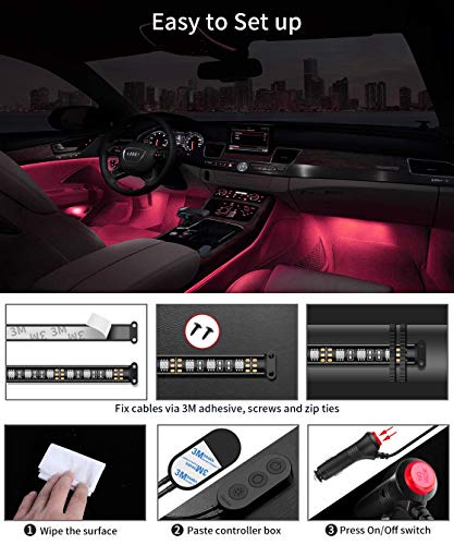 Govee Tiras LED Coche, 4pcs 22CM Luces LED APP Control Dos Líneas de Diseño a Prueba de Agua, Multi DIY Color Música Bajo el Tablero de Instrumentos Iluminación de Coches con Cargador de Coche, 12V