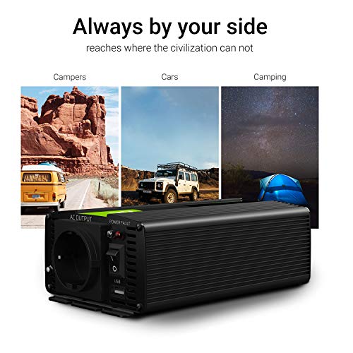 Green Cell® 300W/600W 24V a 220V/230V Onda sinusoidal modificada Inversor de Corriente DC AC Power Inverter Transformador de Voltaje para Camion con Puerto USB y Pinzas de conexión a batería