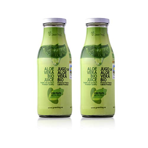 Green Frog Jugo de Aloe Vera Bio con Pulpa - Pack de 2 Botellas - 2x500 ml