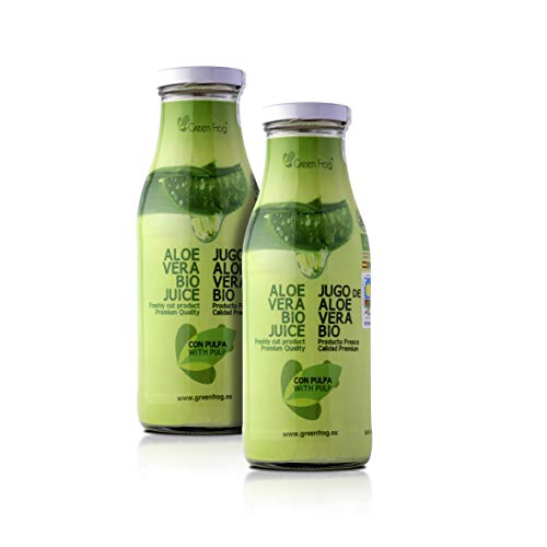 Green Frog Jugo de Aloe Vera Bio con Pulpa - Pack de 2 Botellas - 2x500 ml