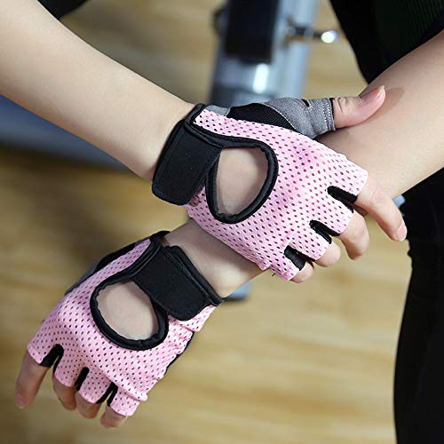 Guante guantes mitón Guantes de fitness _ guantes de fitness medio dedo entrenamiento antideslizante barra horizontal ejercicio protección de la muñeca uso de la palma transpirable masculino, rosa, M