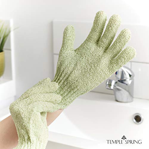 Guantes exfoliantes de bambú, manoplas exfoliantes, exfoliante para baño/ducha, manopla de exfoliación corporal, esponja vegetal, removedor de vello encarnado/piel muerta (Verde salvia)