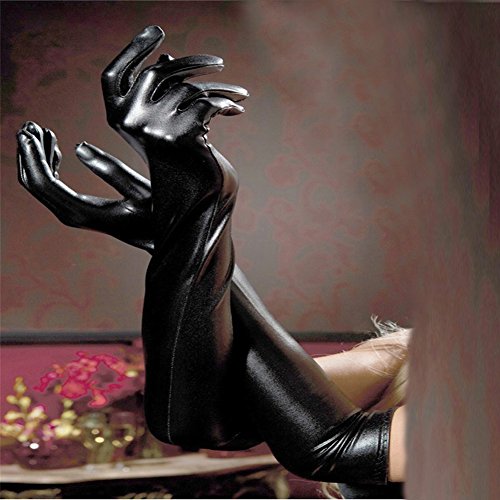 Guantes largos sexys de piel sintética para mujer, color negro, sexy, aspecto mojado, sexy para adulto, de látex, para mujer