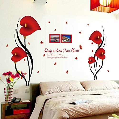 GUDOJK Pegatina de Pared Gloria de la mañana roja Pegatinas de Pared decoración para el hogar Sala de Estar Dormitorio Arte Interior calcomanías de Flores DIY s autoadhesiva película