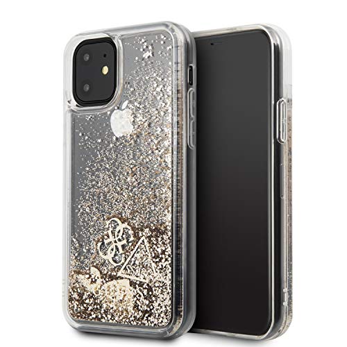 Guess GUHCN61GLHFLGO Glitter Hearts Collection - Carcasa para iPhone 11, Color Dorado