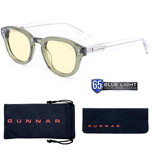 Gunnar Gaming and Computer Eyewear | Emery, Sage/Crystal frame, Amber Tint | Blue Light Blocking Glasses | Patented lens, 65% Blue Light Protection, 100% UV Light | Reduce Eye Strain & Dryness