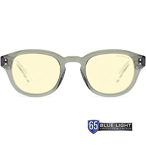 Gunnar Gaming and Computer Eyewear | Emery, Sage/Crystal frame, Amber Tint | Blue Light Blocking Glasses | Patented lens, 65% Blue Light Protection, 100% UV Light | Reduce Eye Strain & Dryness