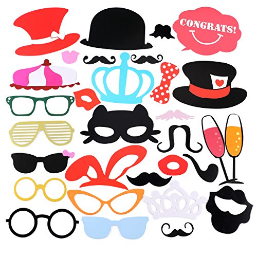 Gyvazla 75Pcs DIY Photo Booth Props Incluyendo Bigotes Gafas Pelo Arcos Sombreros labios spajaritas coronas para el partido, boda, cumpleaños, de la graduación, Accesorios para fiestas