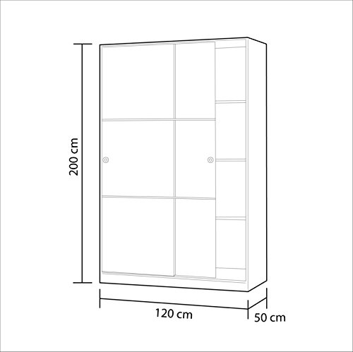 Habitdesign MAX020BO- Armario 2 Puertas Correderas y Estantes, para Dormitorio o Habitacion,Acabado en Blanco Brillo, Medidas: 120 cm (Largo) x 200 cm (Alto) x 50 cm (Fondo)