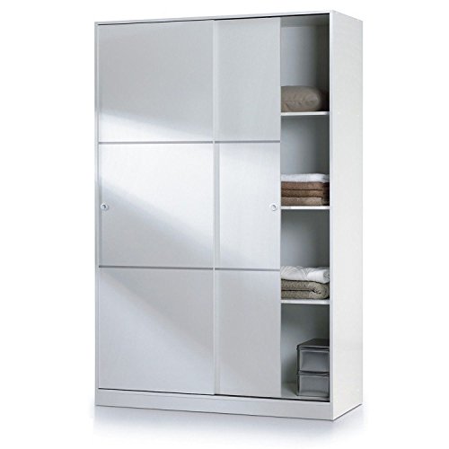 Habitdesign MAX020BO- Armario 2 Puertas Correderas y Estantes, para Dormitorio o Habitacion,Acabado en Blanco Brillo, Medidas: 120 cm (Largo) x 200 cm (Alto) x 50 cm (Fondo)