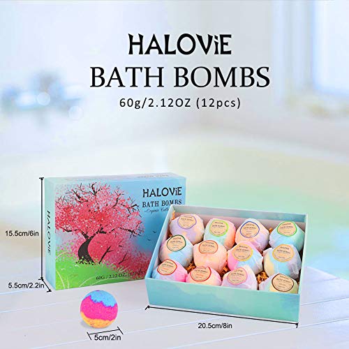 HALOViE 12 piezas Bombas de Baño Efervescentes Flotantes de Spa Baño de Burbujas Sales de Baño Aceites Esenciales Naturales Productos de Baño Imprescindibles Relajante de Cuerpo Set de Regalo