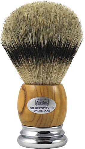 Hans Baier Exclusive Brocha de Afeitar (pelo de tejón punta de plata – Mango Real Madera de Olivo tamaño 3, 124 g