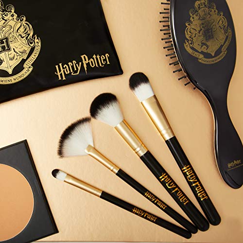 Harry Potter Set Brochas de Maquillaje y Cepillo Pelo, Set con Pinceles Maquillaje Para Mujeres y Chicas, Neceser Para Viajes, Merchandising Oficial Regalos Para Mujer y Adolescente