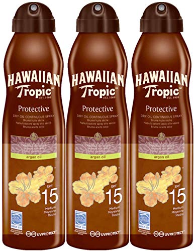 Hawaiian Tropic - Bruma Aceite Protector Solar SPF 15 - Aceite Para la Aceleración del Bronceado, 220ml, 3 uds