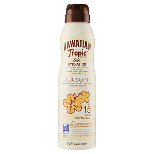 Hawaiian Tropic Bruma Silk Hydration Air Soft - Loción Solar Protectora en Spray de Vaporización con índice SPF 15, Resistente al Agua con 12 horas de protección, 177 ml