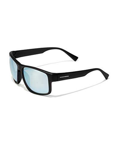 HAWKERS Gafas de Sol Deportivas Faster, para Hombre y Mujer, con Montura negra mate y lente cromada azul cielo con efecto espejo, Protección UV400