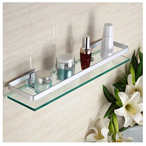 HBlife Aluminio Baño Cosméticos Almacenamiento Rack Rectangular Estante De Cristal Estante Rectangular Cristal Estantería De Pared De Almacenamiento De Baño