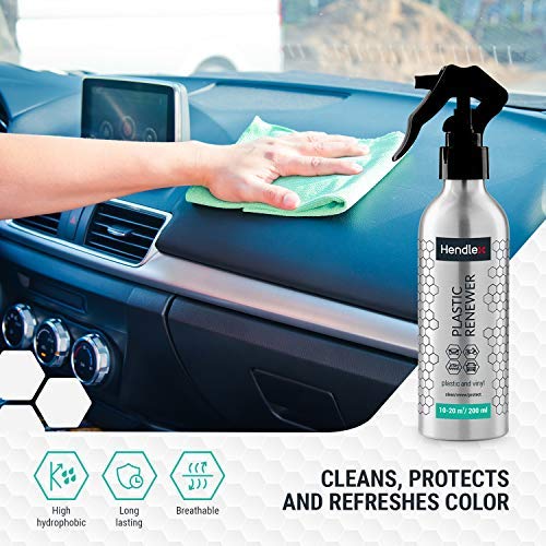 Hendlex Nano 3en1 Limpiador, Regenerador y Protector. Hidratador de Plasticos de Coche y Moto, Gomas y Piel/Salpicaderos. 200ml (Incluye bayeta Microfibra atrapa Polvo)