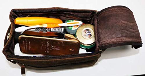 HG-LTHR Bolsa Maletín Estuche Neceser De Cuero Piel para Aseo Baño Kit Afeitar Maquillaje Cosmético Medicinas Impermiable Regalo Bolso Hombre Leather Toiletry Bag Dopp Regalo De Padrinos De Boda