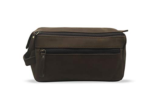 HG-LTHR Bolsa Maletín Estuche Neceser De Cuero Piel para Aseo Baño Kit Afeitar Maquillaje Cosmético Medicinas Impermiable Regalo Bolso Hombre Leather Toiletry Bag Dopp Regalo De Padrinos De Boda