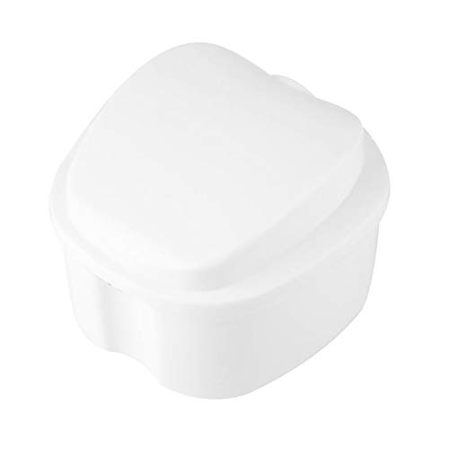 Hilai 1pc Prothèse dentaire Salle de Bain Boîte de Cas Soins Dentaires Faux Dents Stockage Boîte de avec Suspendu NET Conteneur(Blanc)