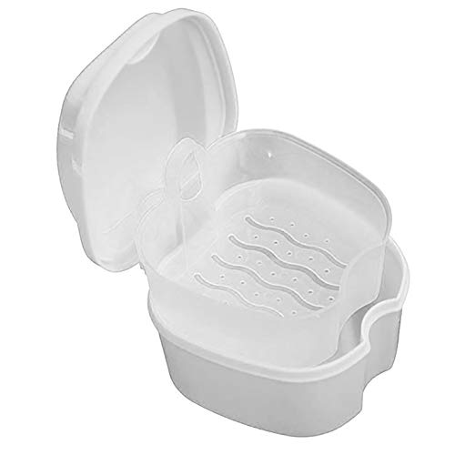 Hilai 1pc Prothèse dentaire Salle de Bain Boîte de Cas Soins Dentaires Faux Dents Stockage Boîte de avec Suspendu NET Conteneur(Blanc)