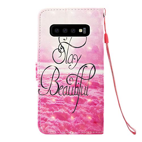 HMTECH Galaxy S10 Plus Funda 3D Quédate Hermoso mar Rosa Swag Flip Leather Wallet Cierre Función de Soporte Billetera con Tapa Carcasas Case Compatible with Samsung Galaxy S10 Plus,3D Beautiful