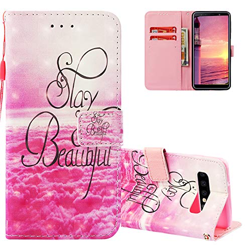 HMTECH Galaxy S10 Plus Funda 3D Quédate Hermoso mar Rosa Swag Flip Leather Wallet Cierre Función de Soporte Billetera con Tapa Carcasas Case Compatible with Samsung Galaxy S10 Plus,3D Beautiful