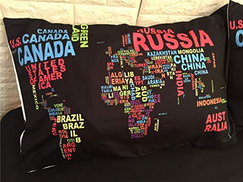 HNHDDZ Juego de Funda Nórdica Conjunto de 2/3 Piezas Mapa del Mundo Impreso Negro Azul Juego de Cama con Cremallera Casa Decoración (Negro,220x240 cm - Cama 150 cm)