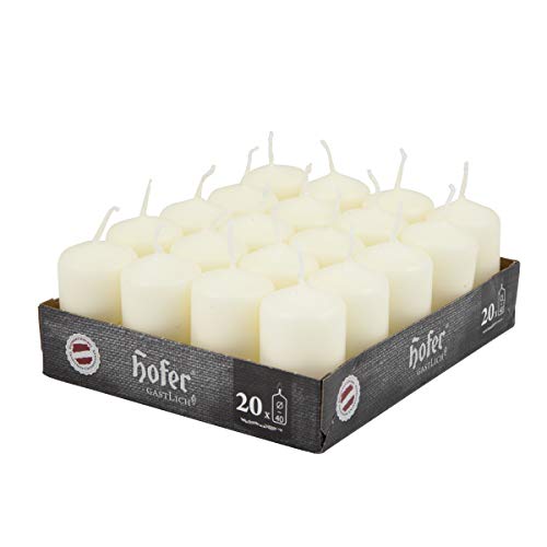 Hofer Velas Pilar - Paquete de 40 piezas - 7 horas de tiempo de combustión - Marfil - 4 cm x 7 cm - Cera sin perfume, sin goteo, larga duración, calidad de la UE