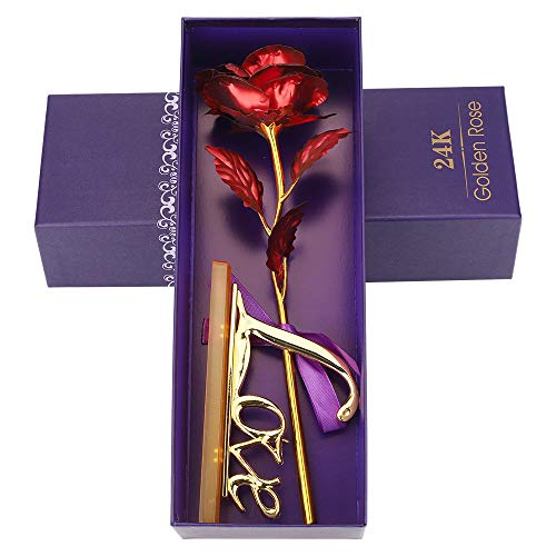 Hoja de Oro 24K Rosa,hicoosee Rosa con Soporte Love y Caja de Regalo Día para San Valentín, Día de la Madre, Aniversario, Boda, Cumpleaños,Decoración del Hogar