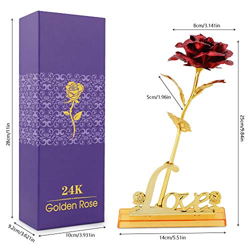 Hoja de Oro 24K Rosa,hicoosee Rosa con Soporte Love y Caja de Regalo Día para San Valentín, Día de la Madre, Aniversario, Boda, Cumpleaños,Decoración del Hogar