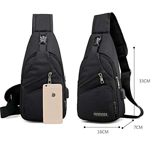 Hombro Bolso Impermeable Mochila de Pecho Mochilas Pequeñas para Hombres Bandolera Mujeres Bandoleras Cruzada Sling Bolsa CrossBody Bag Bolsos USB Ciclismo Senderismo Viaje Deporte al Aire Libre