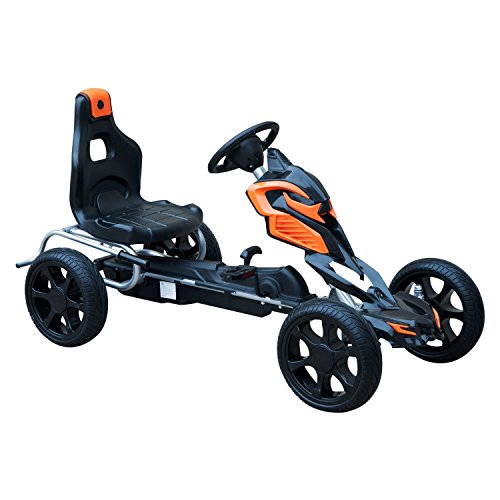 HOMCOM Go Kart Racing Deportivo Coche de Pedales para Niños 3-8 Años con Asiento Ajustable Embrague y Freno Ruedas de Goma 122x60x70cm Negro y Naranja