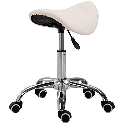 HOMCOM Silla Trabajo Taburete Ruedas Giratorias Taburete Cosmetica Dentista Peluqueria Color Beige