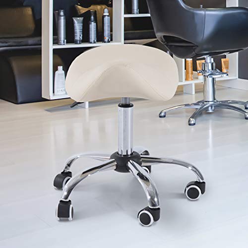 HOMCOM Silla Trabajo Taburete Ruedas Giratorias Taburete Cosmetica Dentista Peluqueria Color Beige