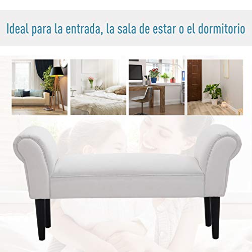 HOMCOM Taburete Pie de Cama Banqueta con Brazos Tapizada Tipo Banco de Madera para Dormitorio Salón Recibidor 102x31x51cm Carga 130kg