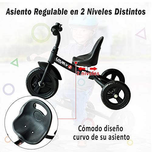 HOMCOM Triciclo para Niños más de 18 Meses con Timbre Guardabarros Rueda de Seguridad 74x49x55cm Negro