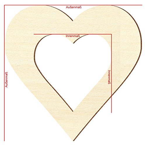 Homedeco-24 – contrachapado – Corazón con interior Pico, individueller zuschnitt – Álamo 3 mm, Contrachapado, 12 x 12cm Innenmaß, 27 x 27cm Außenmaß