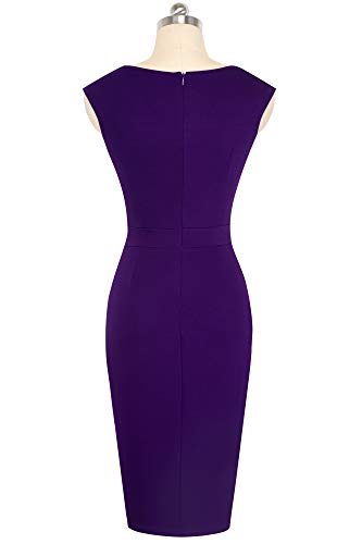 HOMEYEE Elegant Women's V Neck Sleeveless Floral Embroidered Split Knee Length Bodycon Cocktail Dress B431 (XXL, Morado)