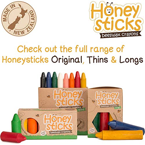 Honeysticks Ceras de Colores 100% Pura Cera de Abeja (12 Unidades) Naturales, No Tóxicas, Seguras para Niños, Hechas a Mano en Nueva Zelanda, para Mayores de 1 Año