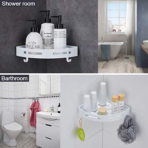 Hoomtaook Estanteria Ducha sin Taladros Accesorios Baño Sin Taladro Rinconera Autoadhesivo Aluminio Acabado Mate Estantes 1 Piezas Blanco