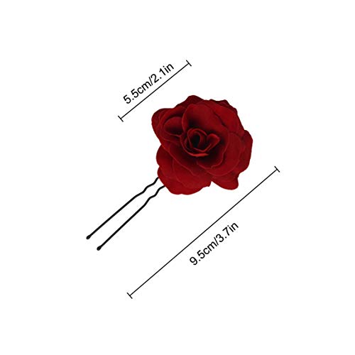 Horquillas con Rosas Pinzas de Pelo Tocado de Novia Pin de Flores de Boda Broche Accesorios de Cabello de Fiesta para Mujeres Niñas, 6 Unids Rojo Hebillas de pelo