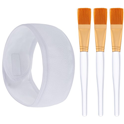 Hotop 3 Piezas de Cepillos de Mascarilla Blandos Aplicador de Maquillaje Herramientas de Cosmético con Diadema de Spa para Máscara Facial Máscara de Ojos Necesidades de DIY