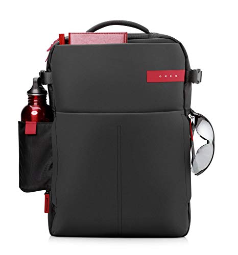 HP OMEN - Mochila para portátiles gaming de hasta 17.3" (bolsillos internos, malla ajustable, espalda acolchada), color negro y rojo