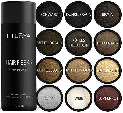 ILLUSYA® Hair Fiber - Caída del cabello - Fibras capilares para el engrosamiento del cabello. marca de primera calidad. Cabello completo en segundos. 25g (NEGRO)